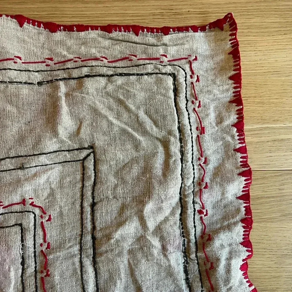 Vintage Hand-Embroidered Floral Linen Tablecloth 25x25 - Red & Black Design - Picture 9 of 9